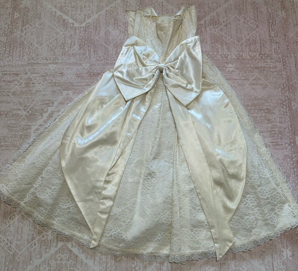 Vtg Gunne Sax Wedding Bridal Lace Crochet Cottagecore Prairie Bow Sz 4 Small